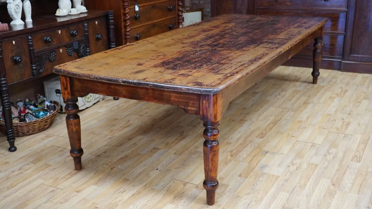 Large Victorian Pine Farmhouse Dining Table - Image 1