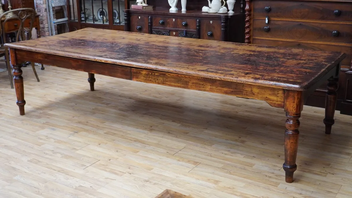 Large Victorian Pine Farmhouse Dining Table - Image 2