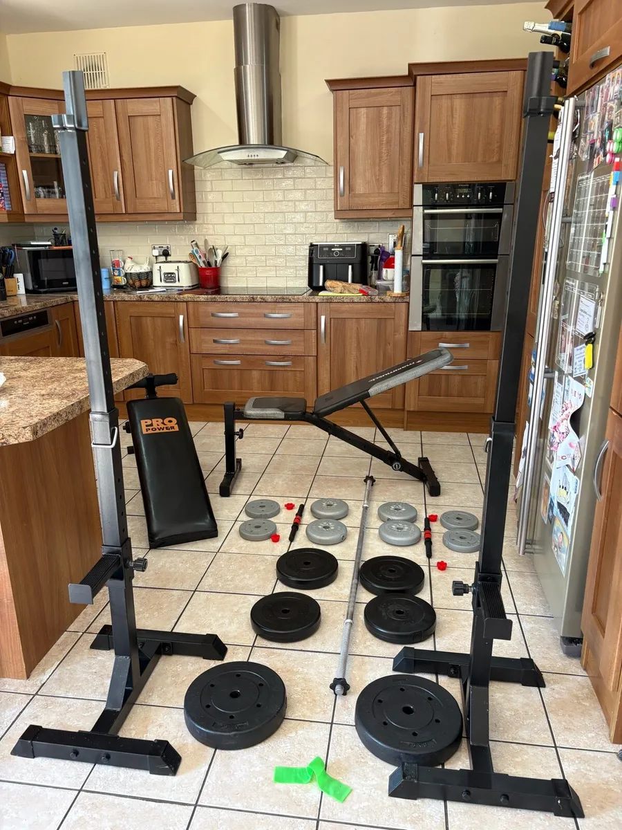 WEIGHT BENCH, SQUAT RACK, ABS BENCH, WEIGHTS, BARS - Image 1