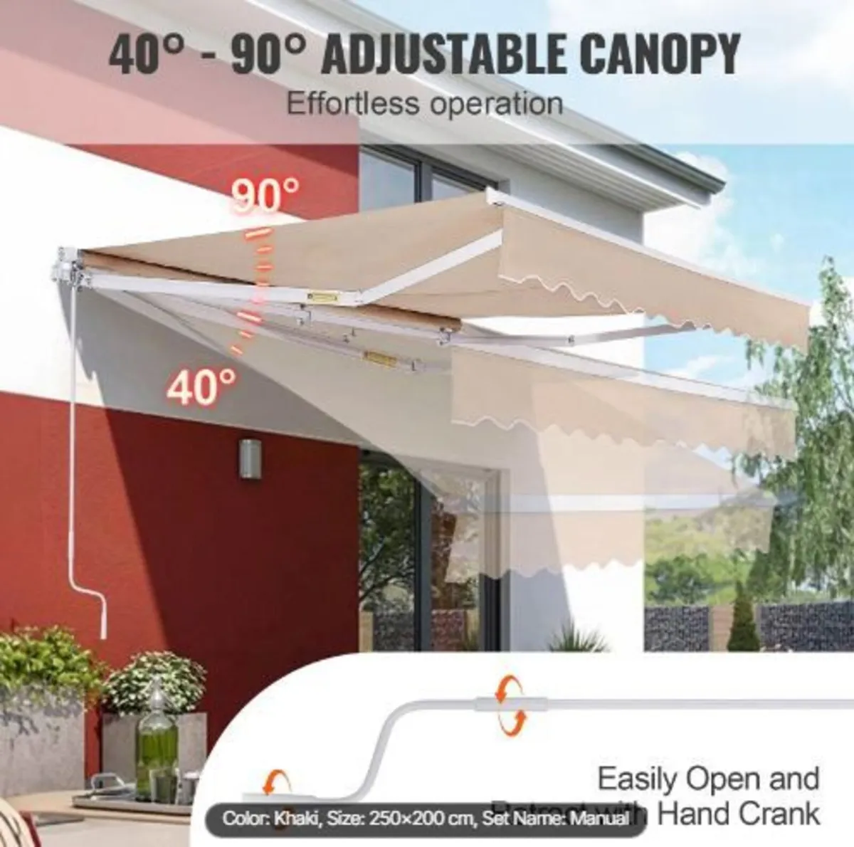 Manual Retractable Awning, 8 x 7 ft Outdoor - Image 2