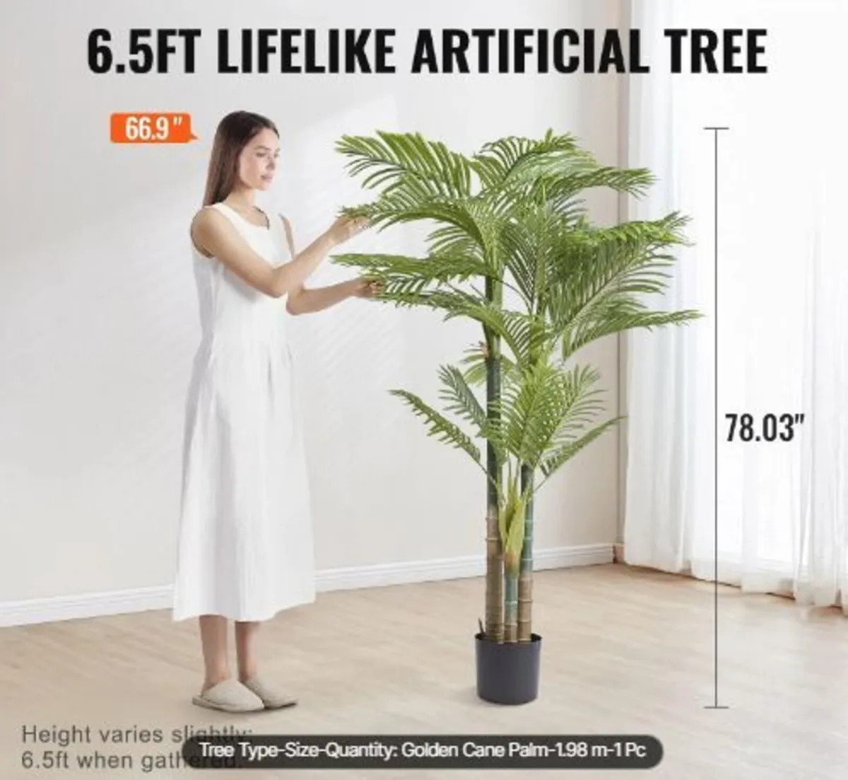 Artificial Gold Cane Palm Tree, 2m Tall - Image 2