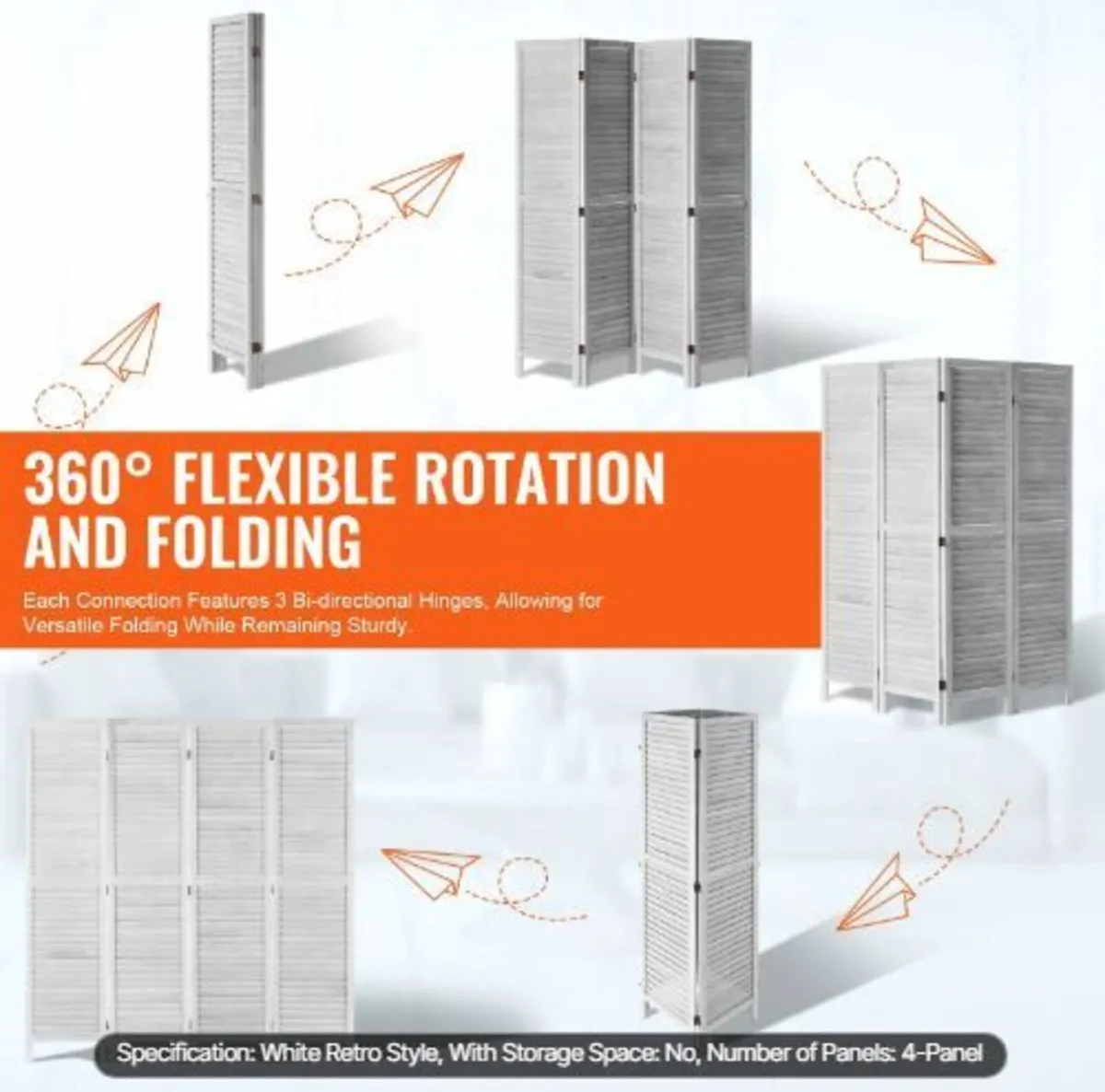 Wood Room Divider, 4 Panel Folding Privacy - Image 2