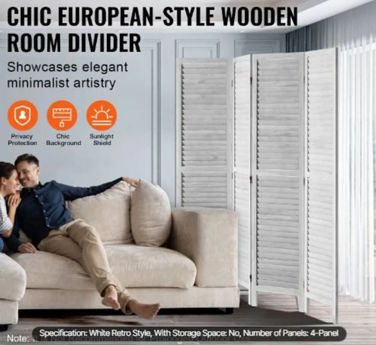 Wood Room Divider, 4 Panel Folding Privacy - Image 3