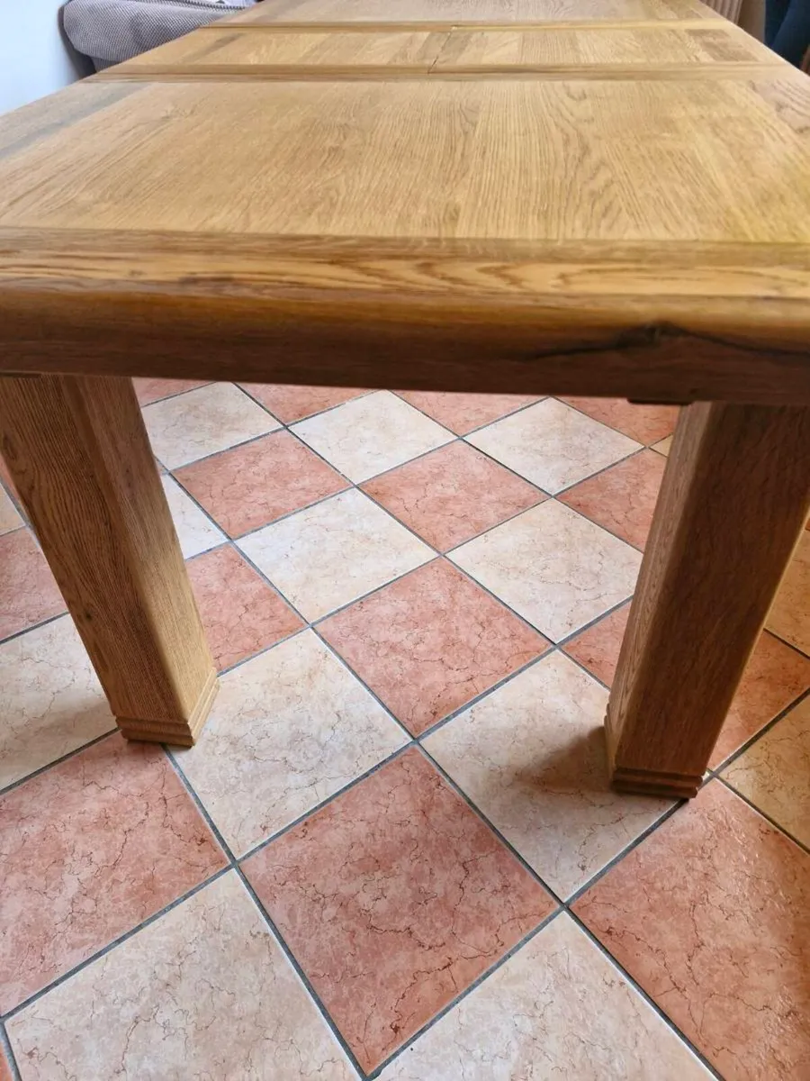 Oak Table & 4 grey leather chairs - Image 3