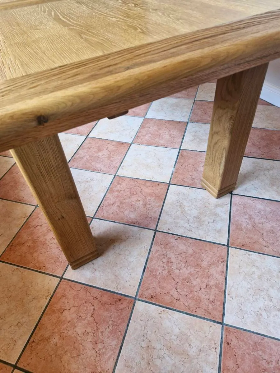 Oak Table & 4 grey leather chairs - Image 4