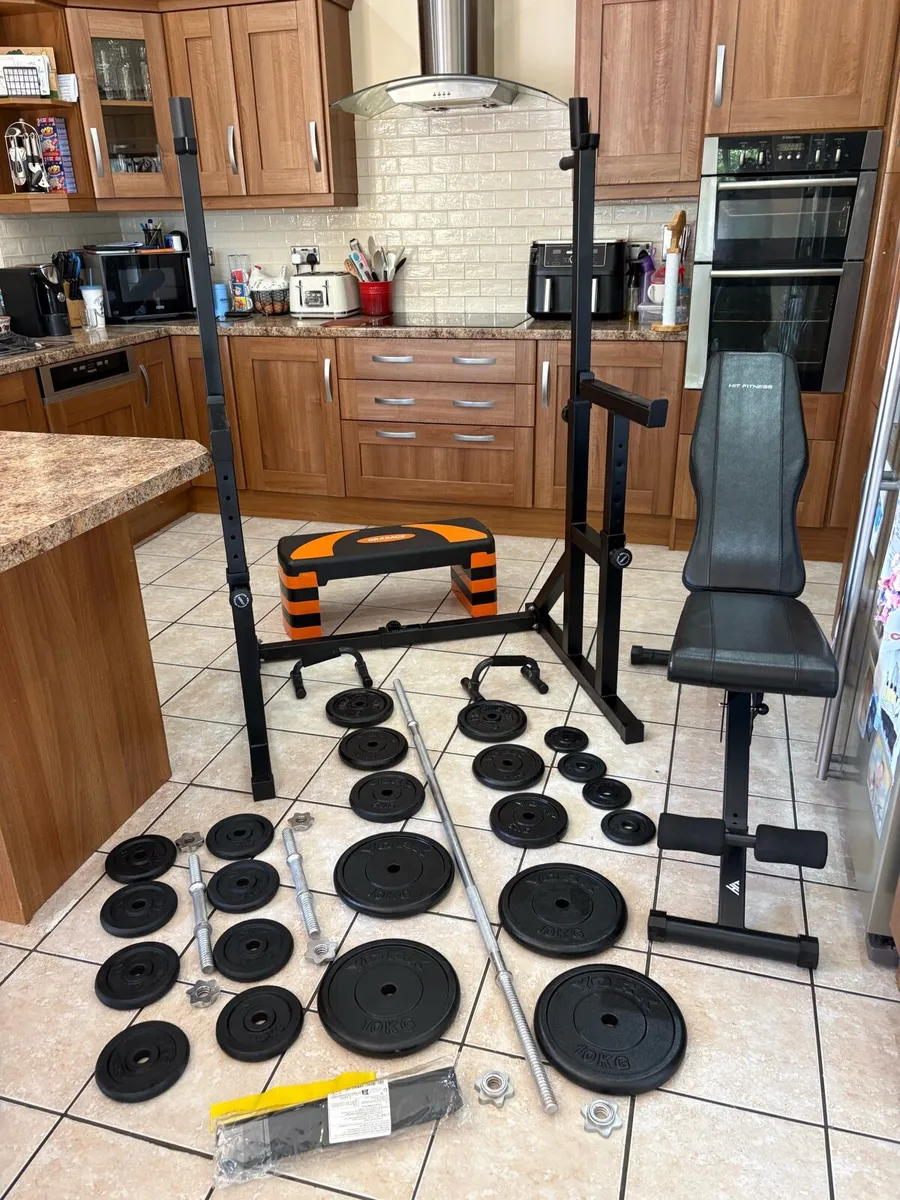 LARGE GYM BUNDLE, 100KG WEIGHTS, HEAVY RACK ETC! - Image 1