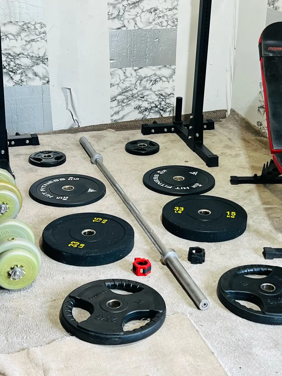 110KG OLYMPIC BARBELL SET RACK STANDS BENCH DUMBL - Image 3