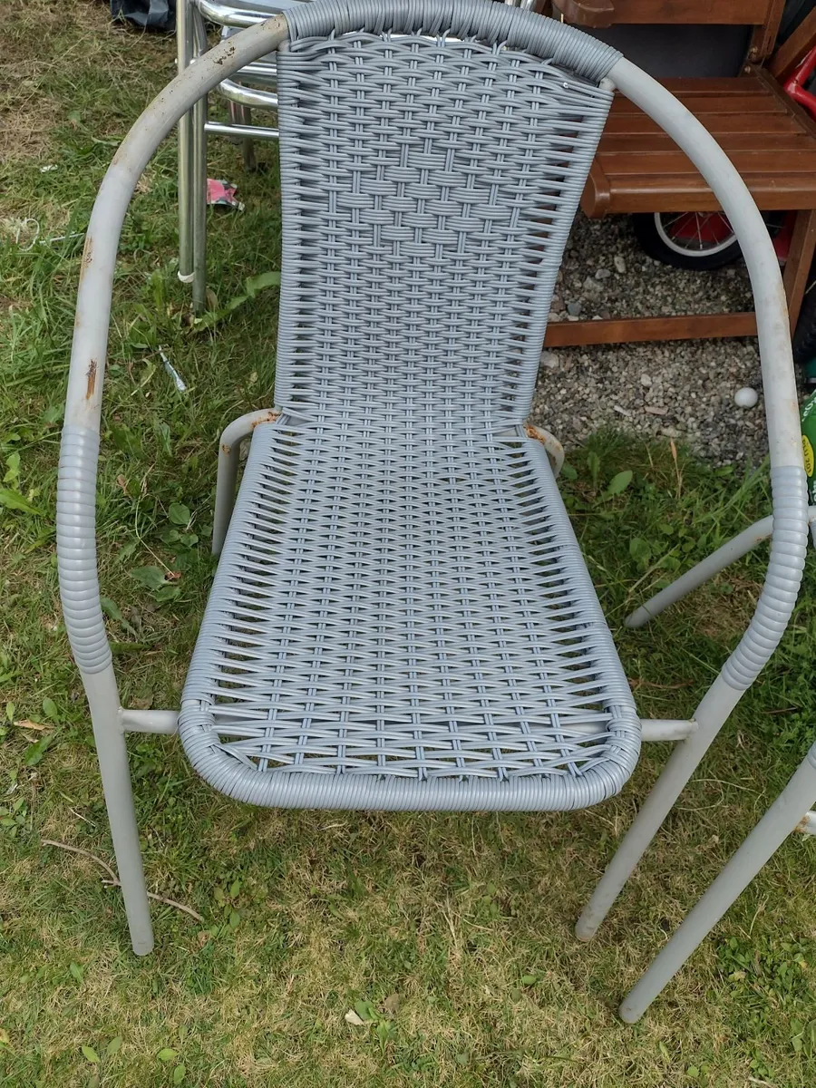 2 Grey Rattan effect garden arm chairs - Image 1