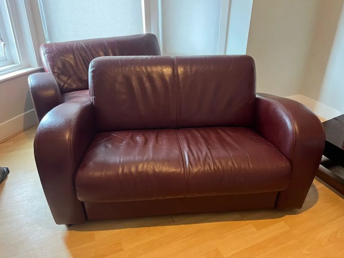 leather two seater sofa - Image 1