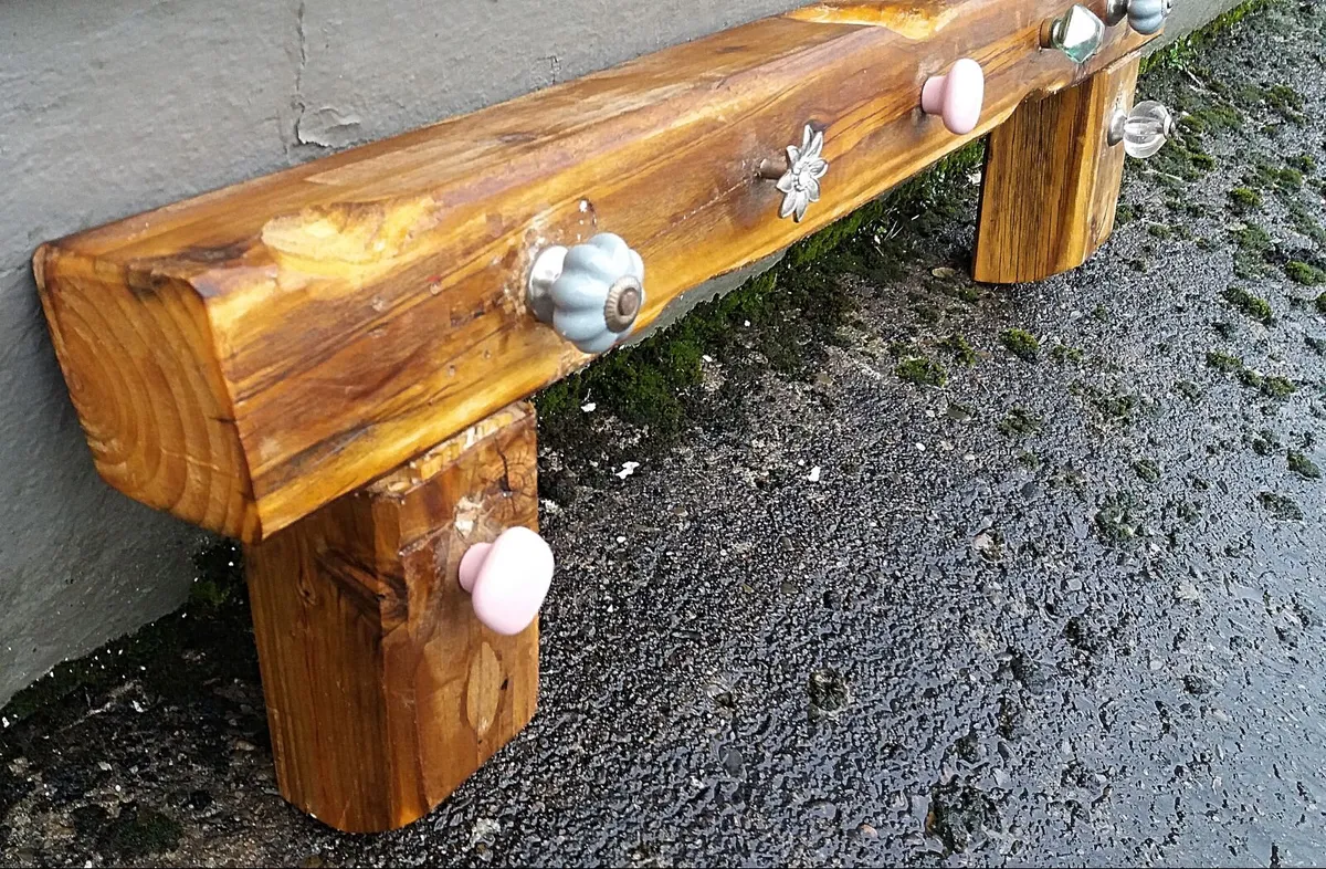 Rustic Wood Beam Stove Mantle / shelf / coat rack - Image 2