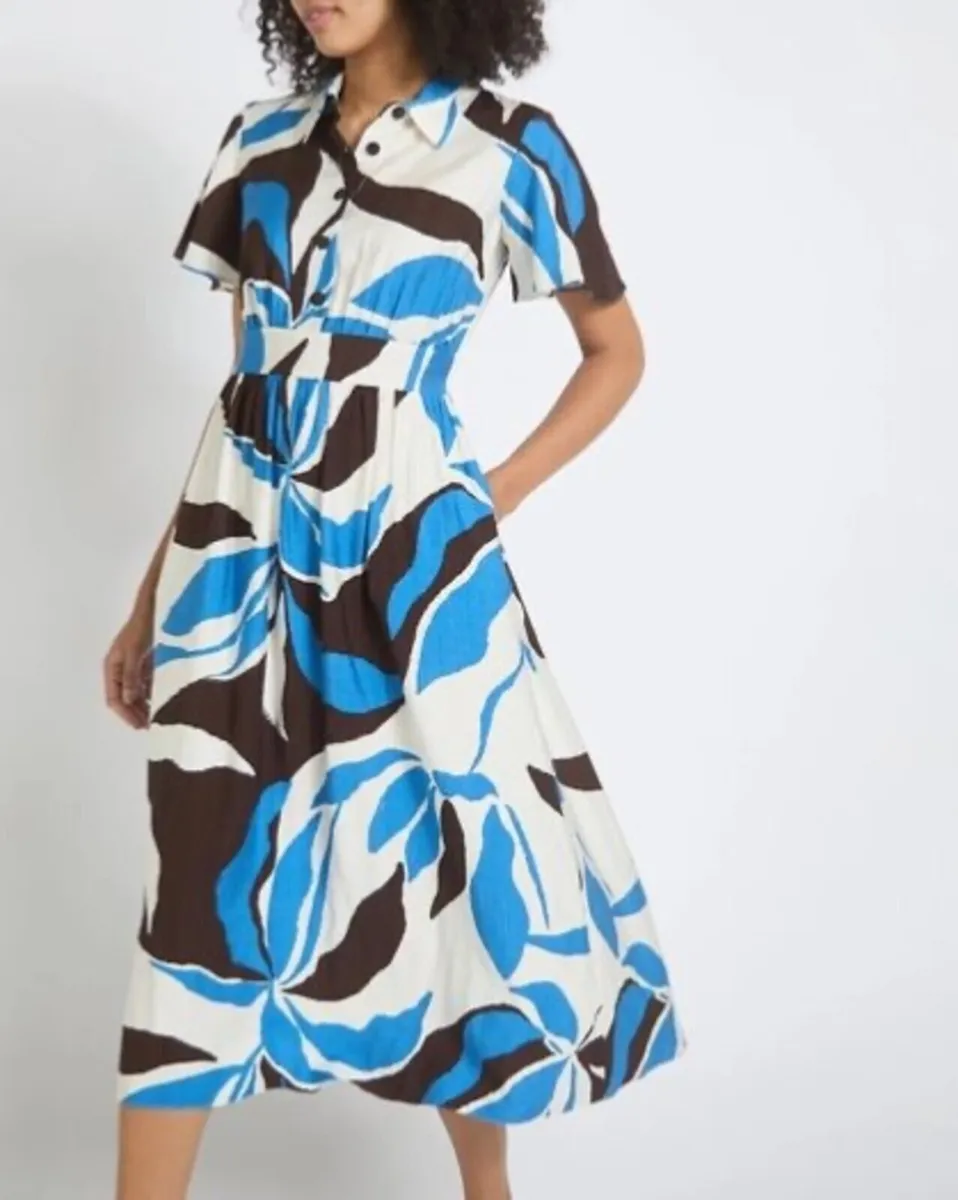 BRAND NEW Ladies Printed Collar Midi Dress   Size