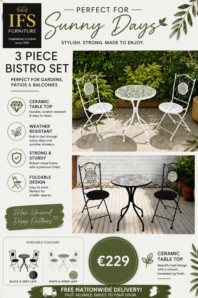 🌿 NEW 3 Piece Garden Bistro Set  ONLY €229 - Image 1