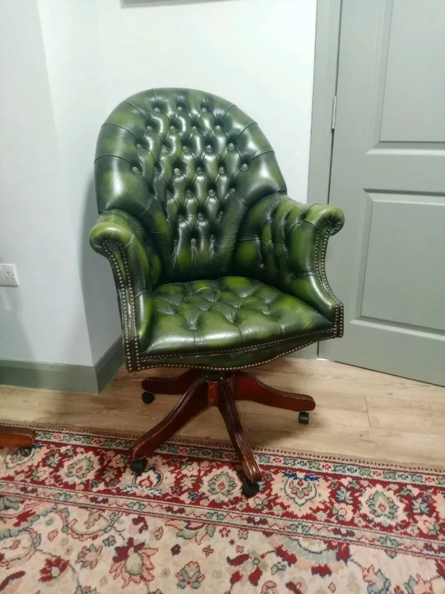 Green Chesterfield swivel directors captains armch - Image 1