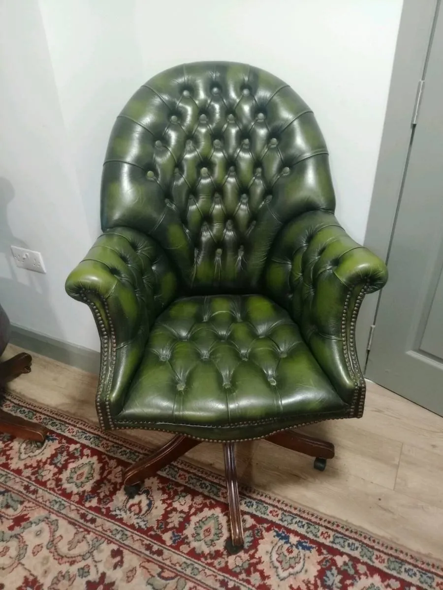 Green Chesterfield swivel directors captains armch - Image 2