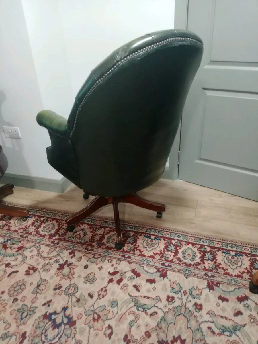 Green Chesterfield swivel directors captains armch - Image 3