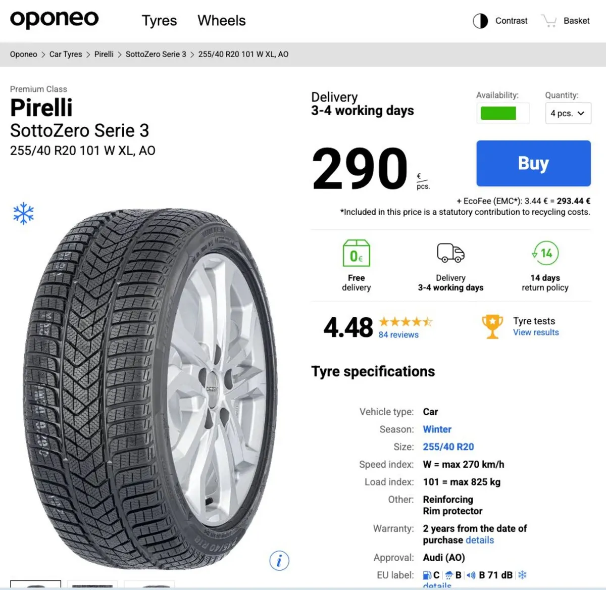 Pirelli Tyres 255/40 R20 - Image 1