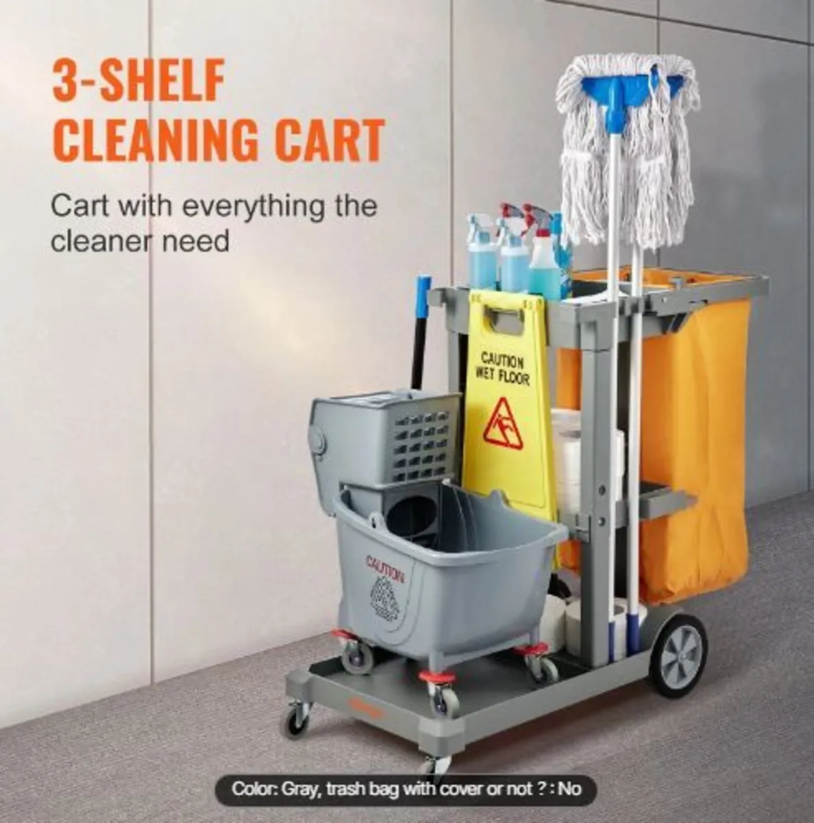 Cleaning Cart, 3-Shelf Commercial - Image 2