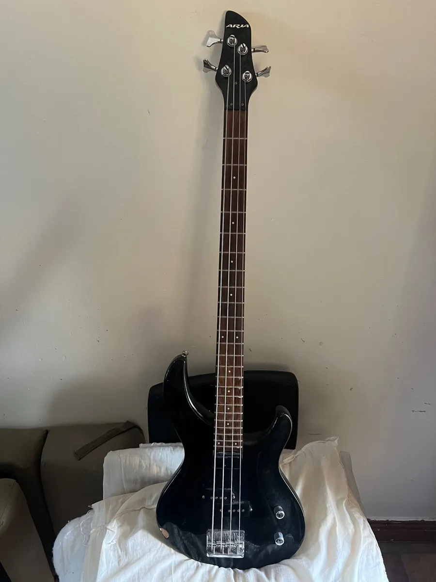 Aria 4-String Electric Bass Guitar – Black – - Image 1