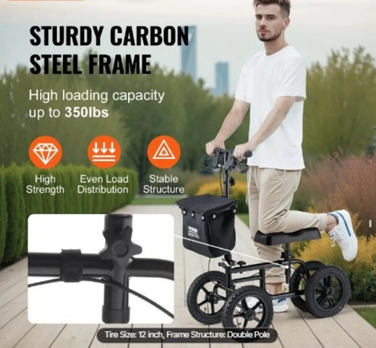 Folding Knee Scooter, Carbon Steel - Image 2