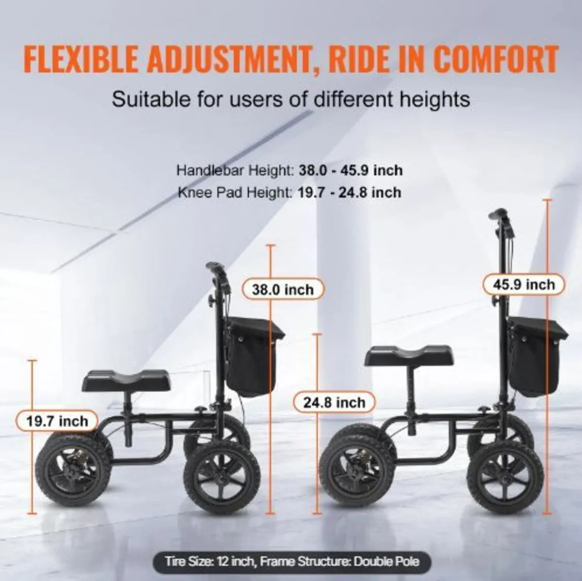 Folding Knee Scooter, Carbon Steel - Image 4