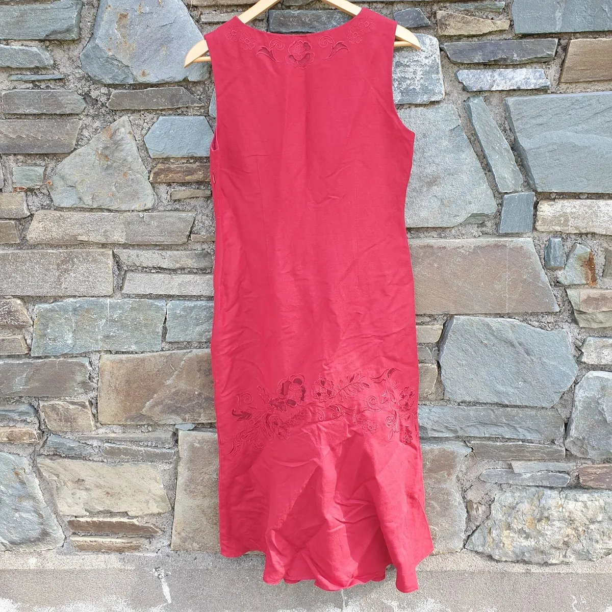 Red dress linen blend flower motifs size 10 - Image 2