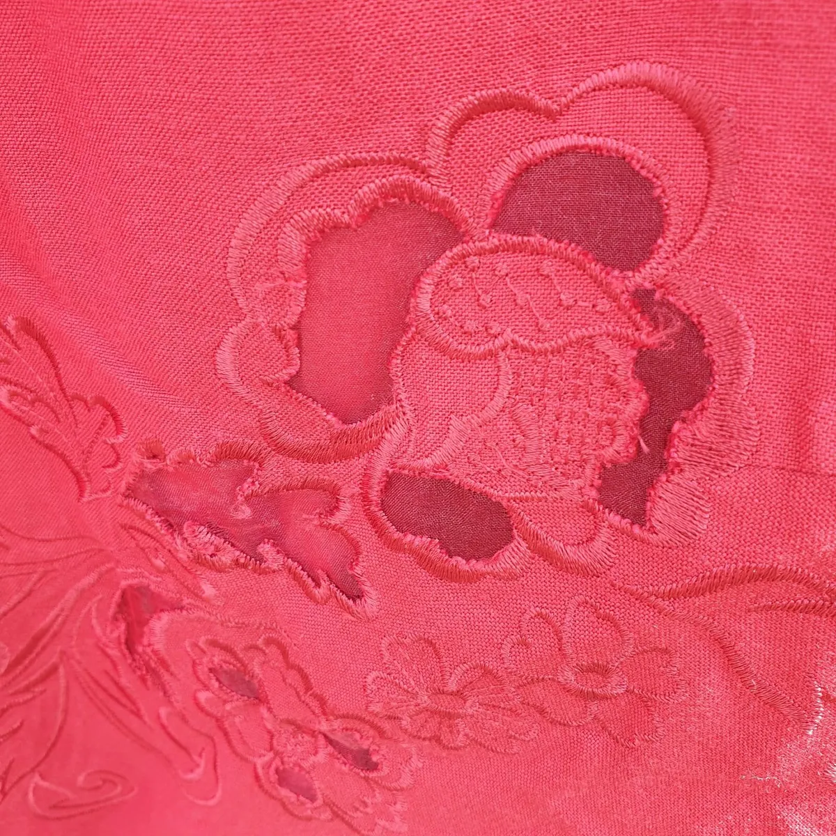 Red dress linen blend flower motifs size 10 - Image 3