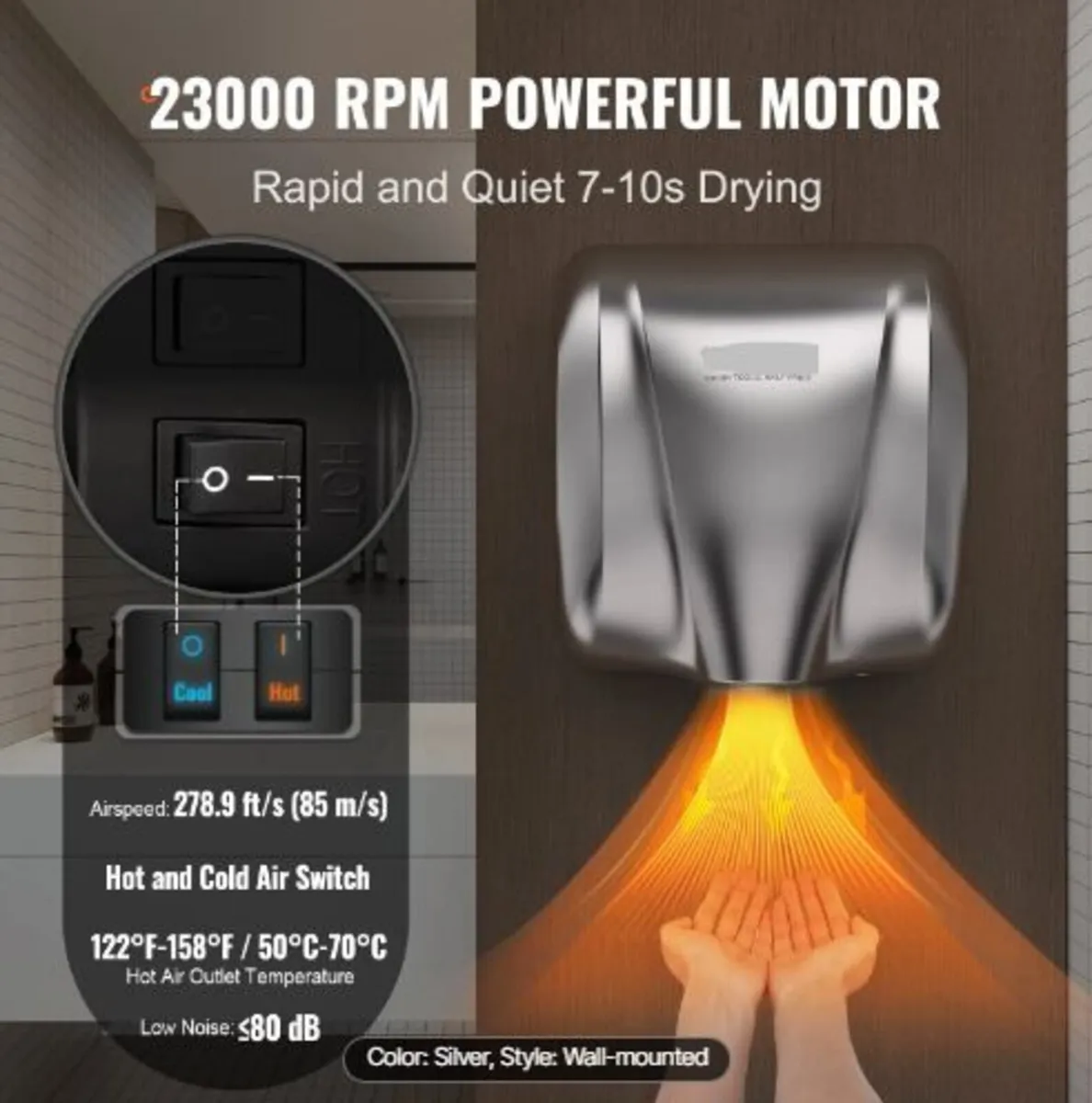 Heavy Duty Commercial Hand Dryer, 1800W - Image 4