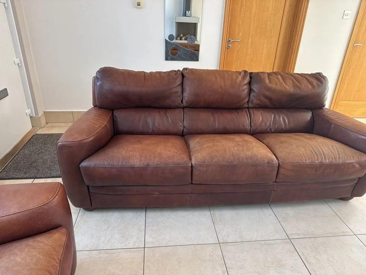 Brown/Tan 2 & 3 seater leather couches - Image 3