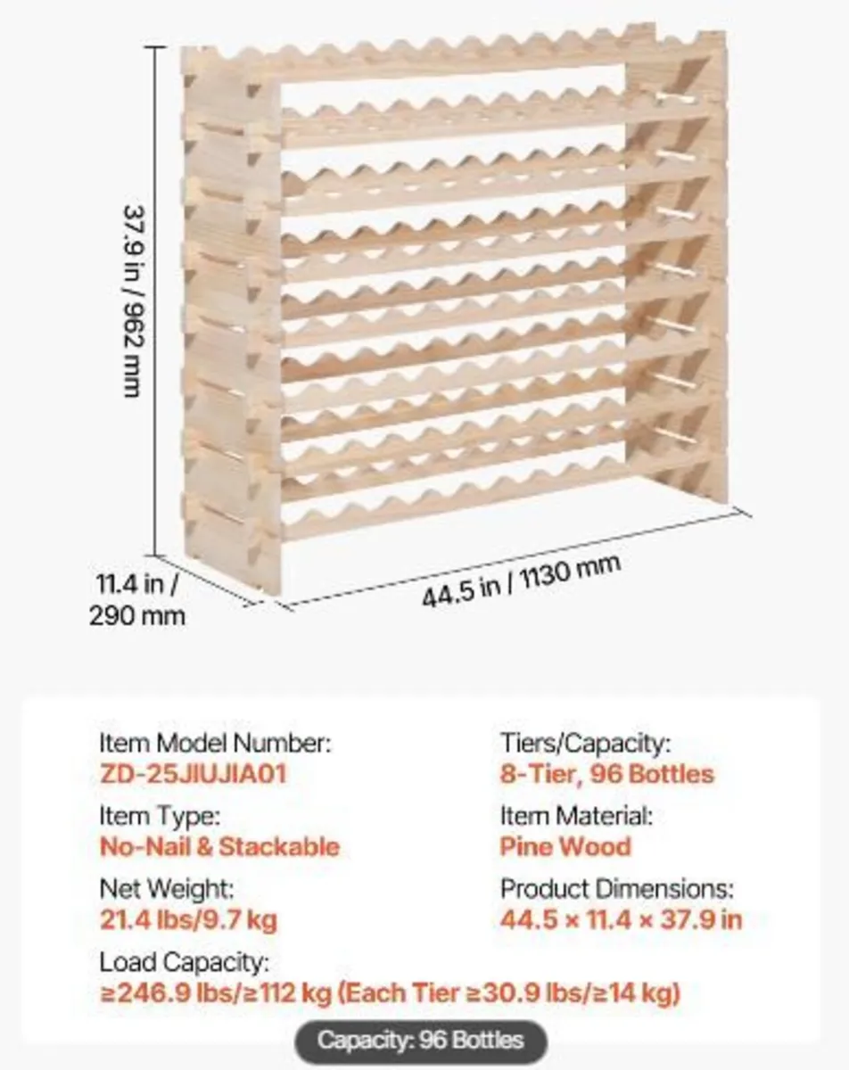 96 Bottle Stackable Modular Wine Rack, 8-Tier - Image 3