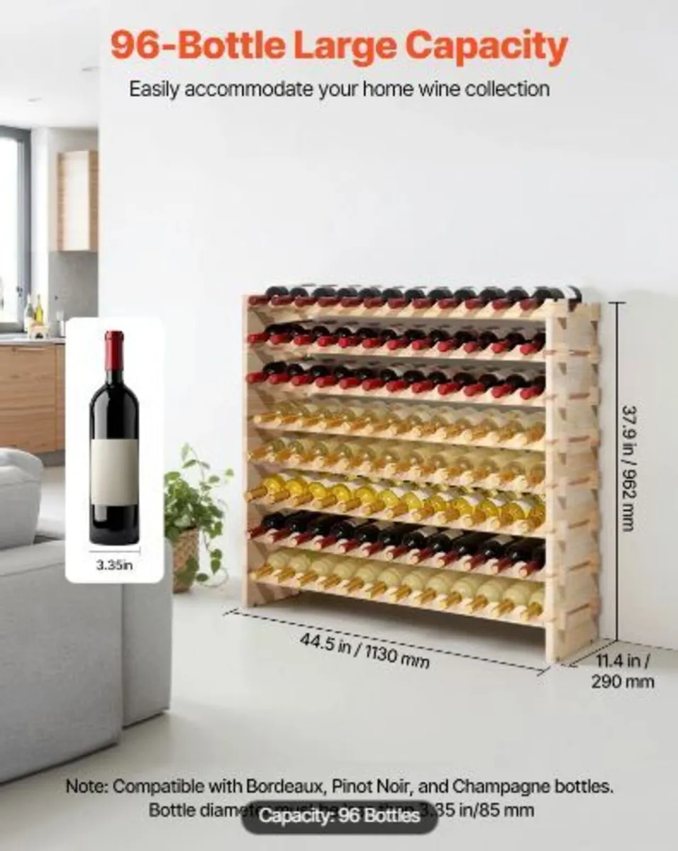 96 Bottle Stackable Modular Wine Rack, 8-Tier - Image 1