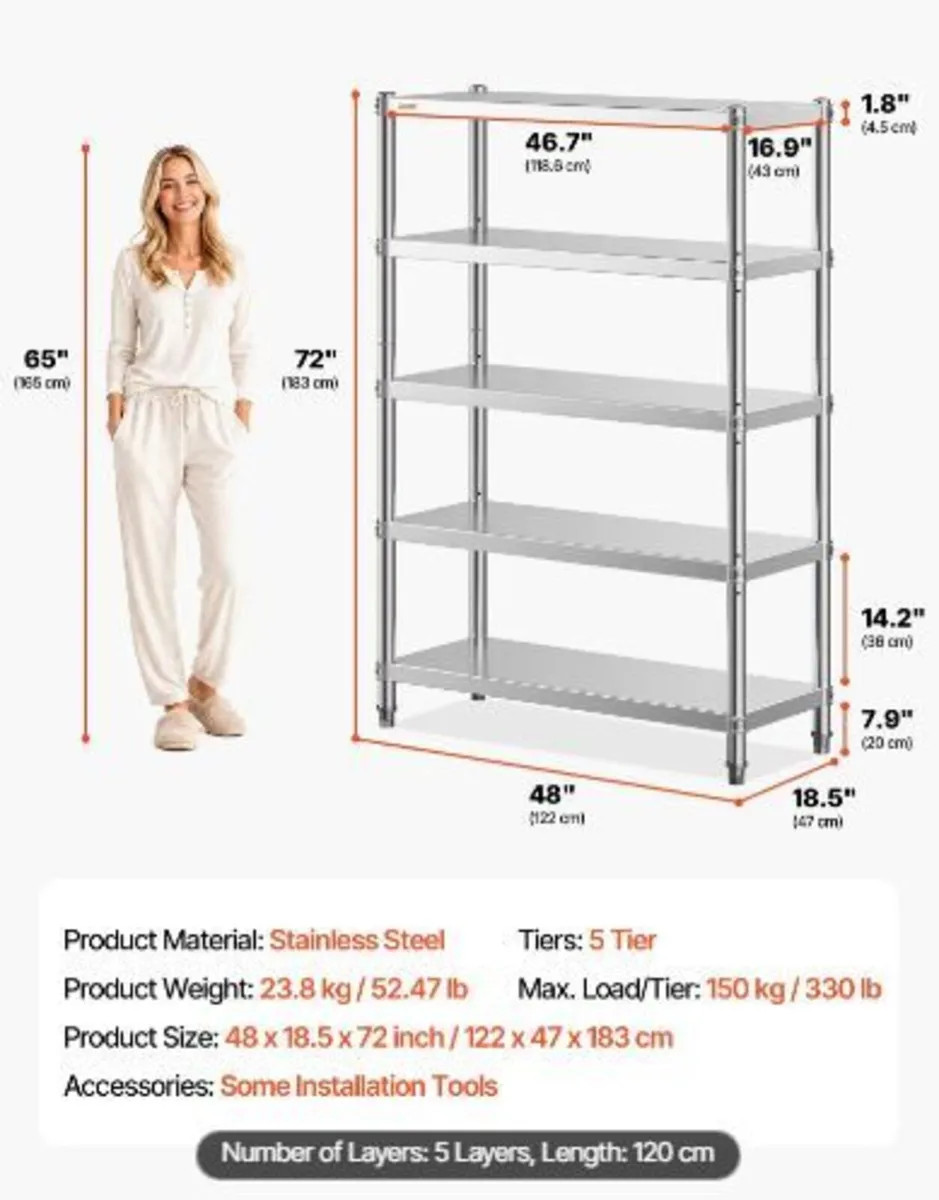 Shelving Unit 48x18.5 Inch Storage Shelves 5-Tier - Image 2