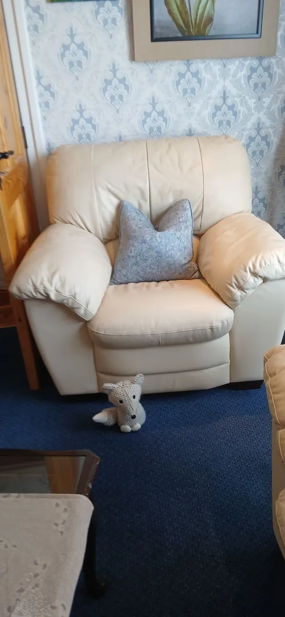 Beige three piece suite, and Foot stool. - Image 2