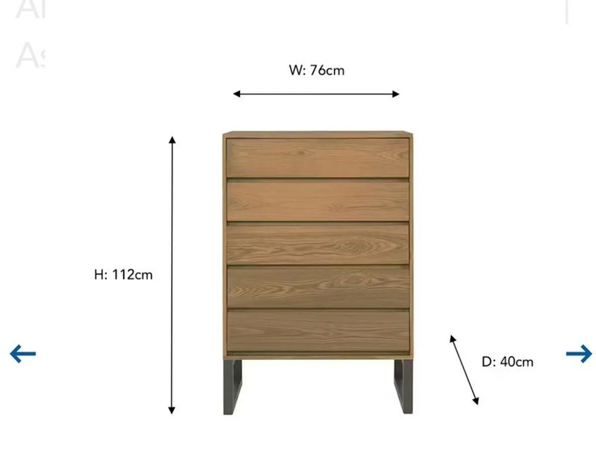 Alexis 5 Drawer Chest of Drawers Very Good Condition - Image 4