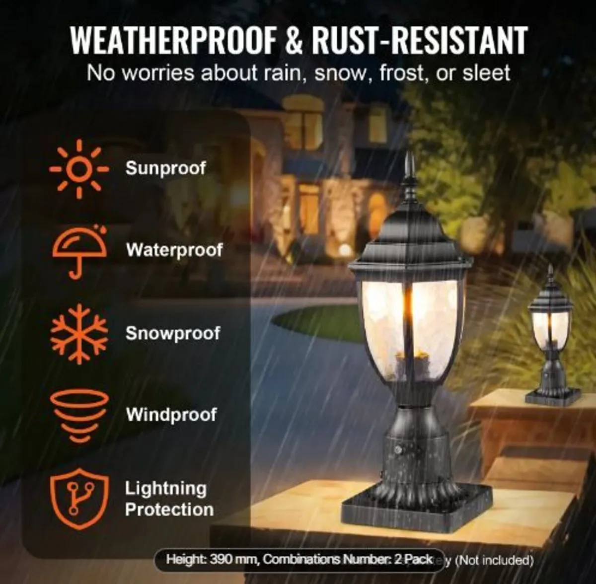 2 Pack Dusk to Dawn Outdoor Post Light - Image 2