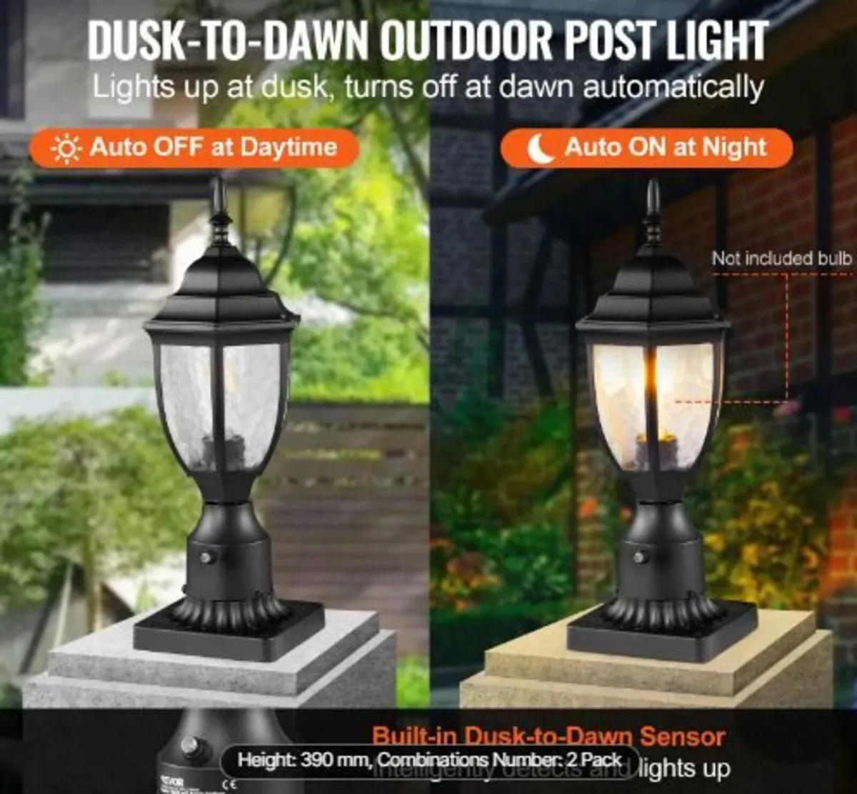 2 Pack Dusk to Dawn Outdoor Post Light - Image 3