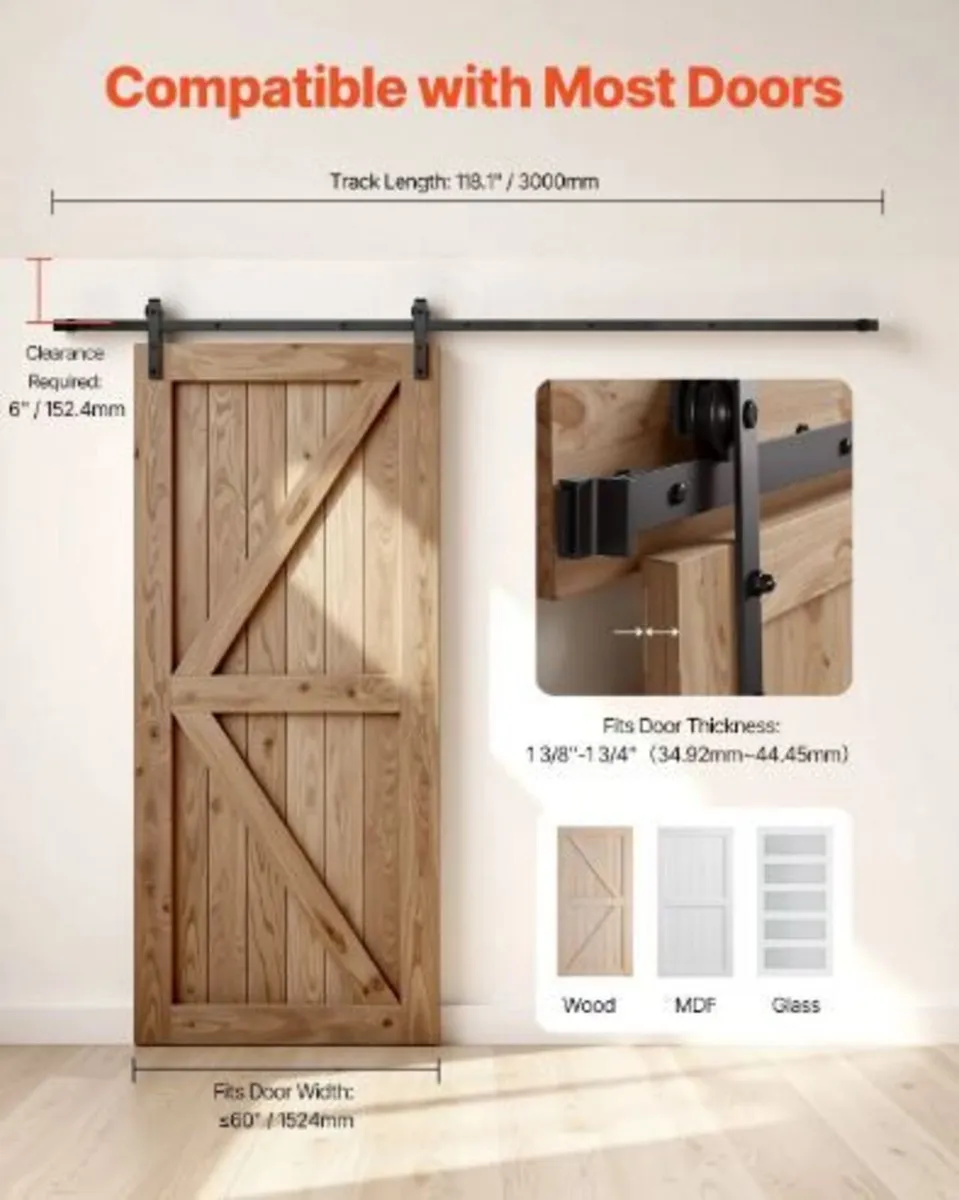 10FT Sliding Barn Door Hardware Kit - Image 3