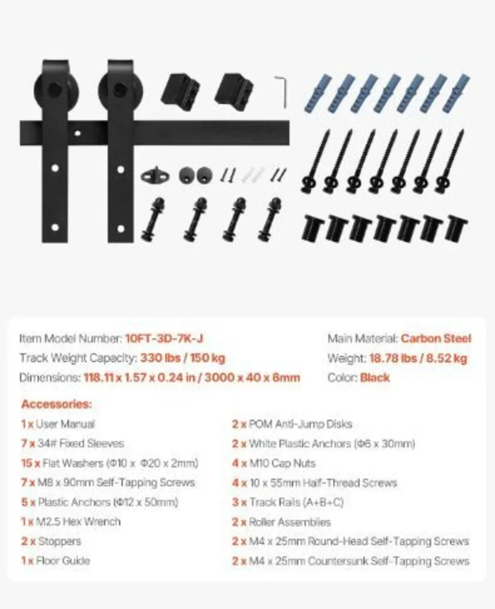 10FT Sliding Barn Door Hardware Kit - Image 4