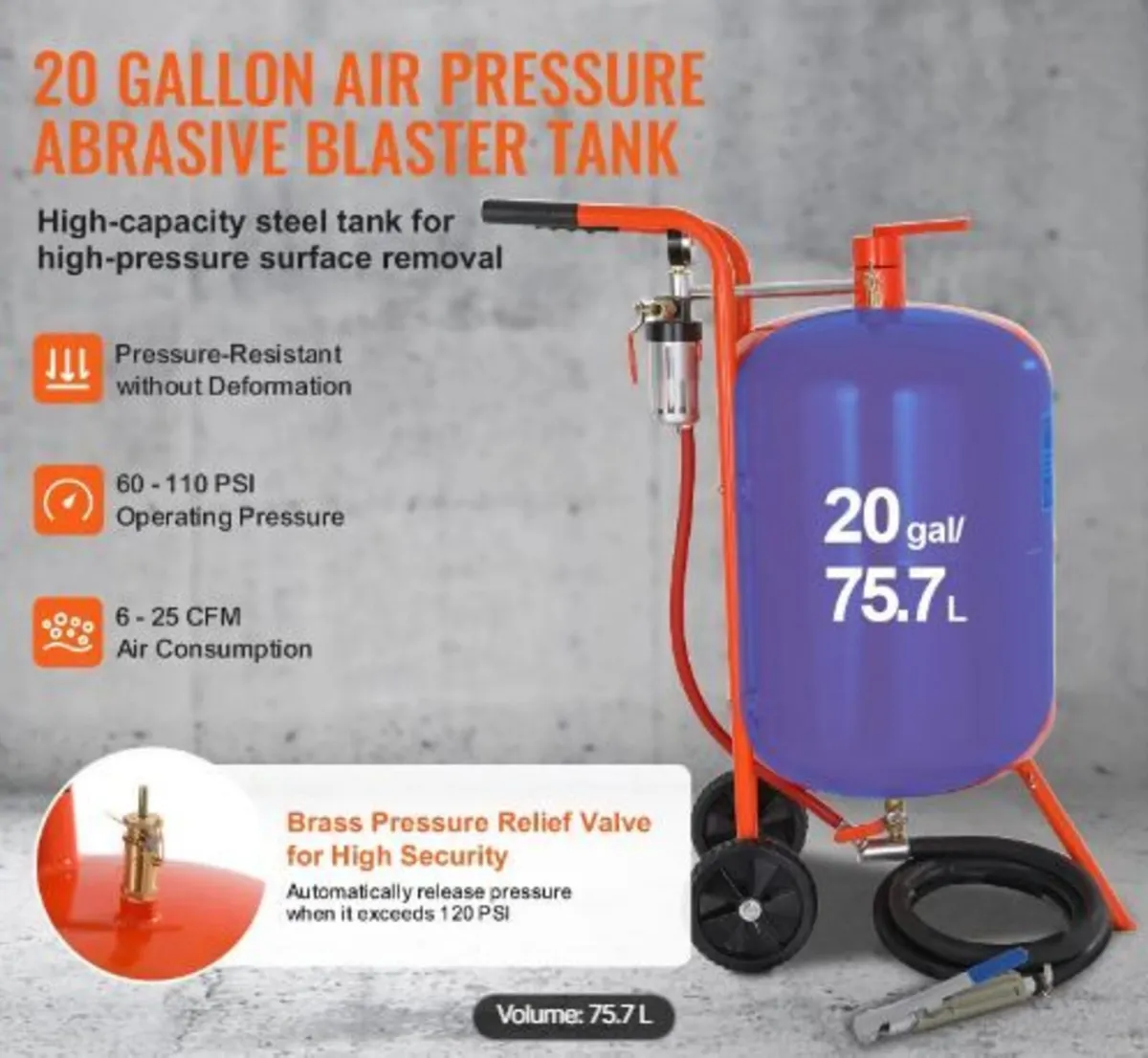 75.7 L Sand Blaster 60-110 PSI High Pressure - Image 3