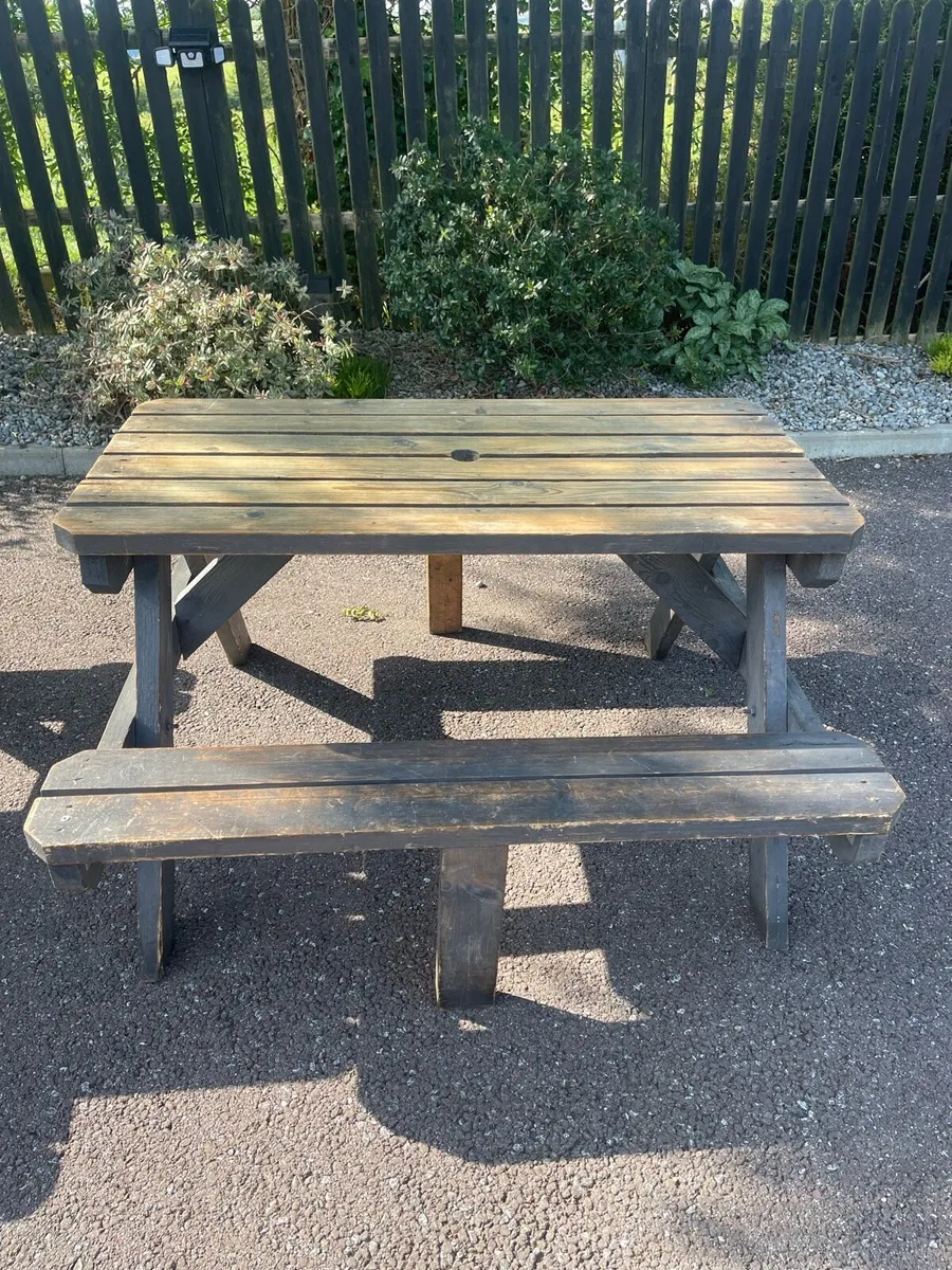 2 x Sturdy Matching Garden Patio Tables - Benches - Image 2