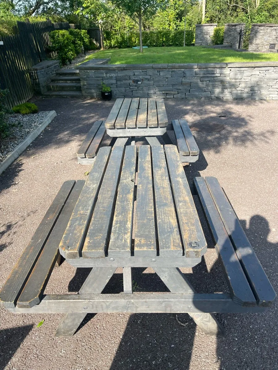 2 x Sturdy Matching Garden Patio Tables - Benches - Image 4