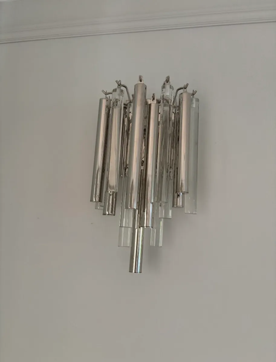 Pair of glass and chrome wall lights - Image 2