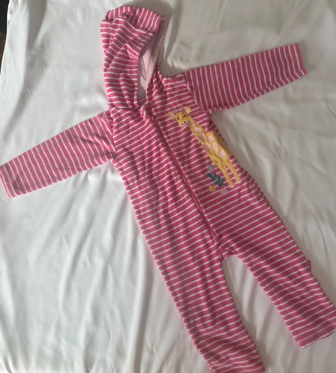 Jojo Maman Bebe Pink Giraffe Towelling All-In-One - Image 1