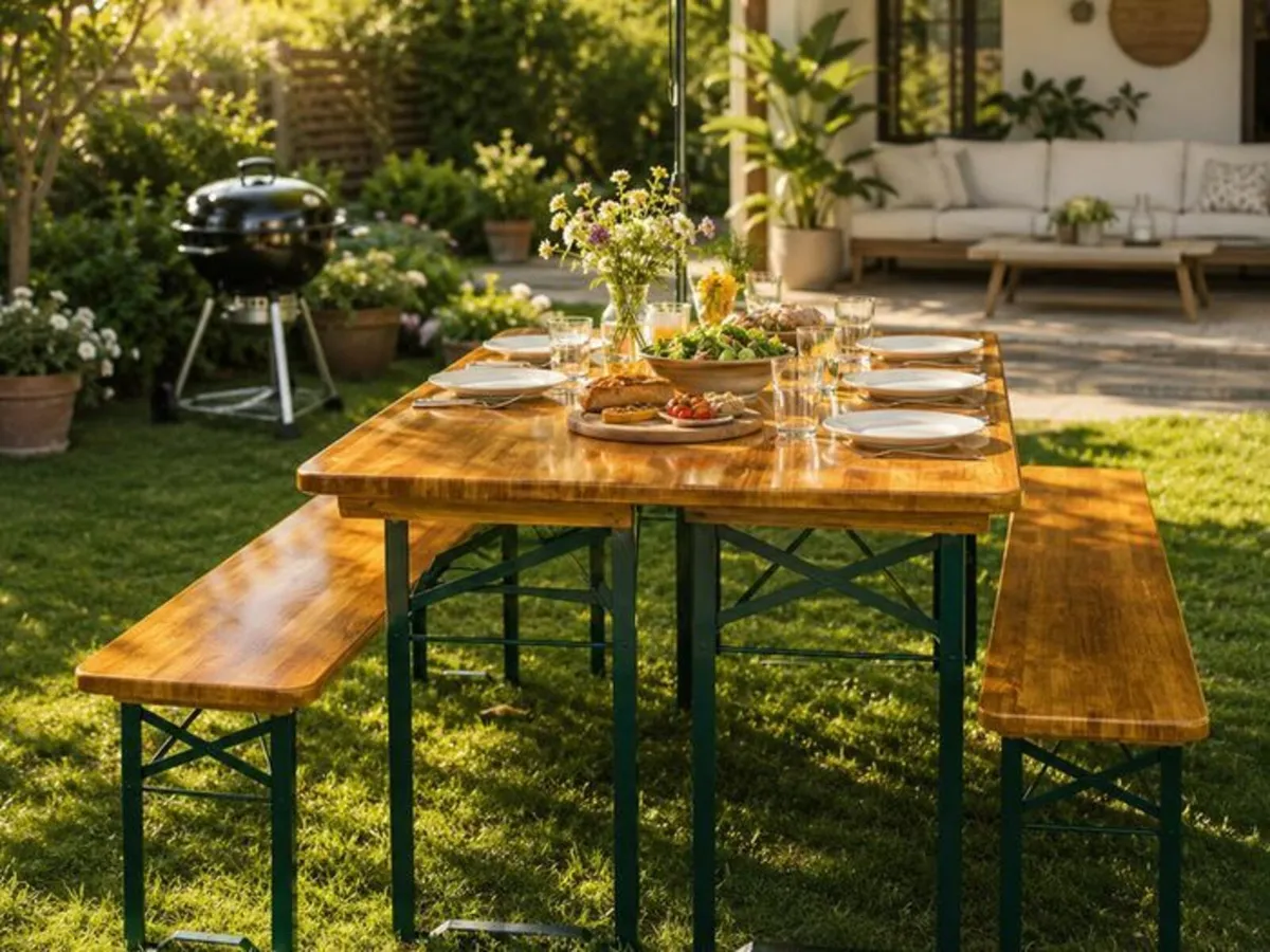 Foldable 3-Piece Beer Garden & Picnic Table Set - Image 3
