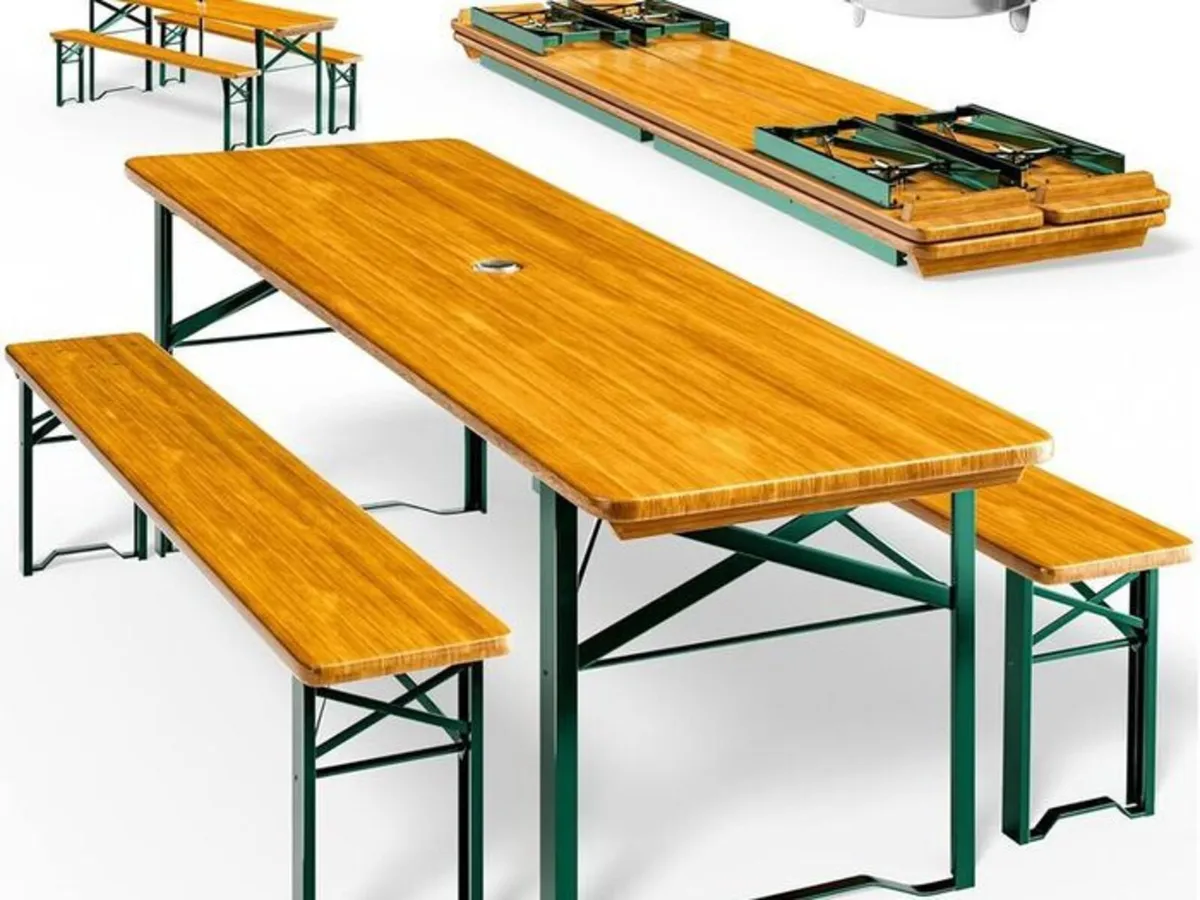 Foldable 3-Piece Beer Garden & Picnic Table Set - Image 2