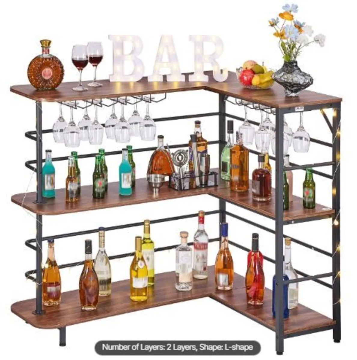 Home Bar Unit, L-Shaped Wine Bar Cabinet - Image 3