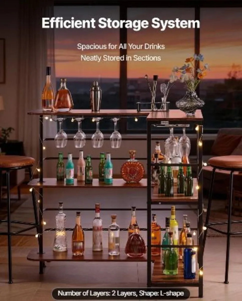 Home Bar Unit, L-Shaped Wine Bar Cabinet - Image 4