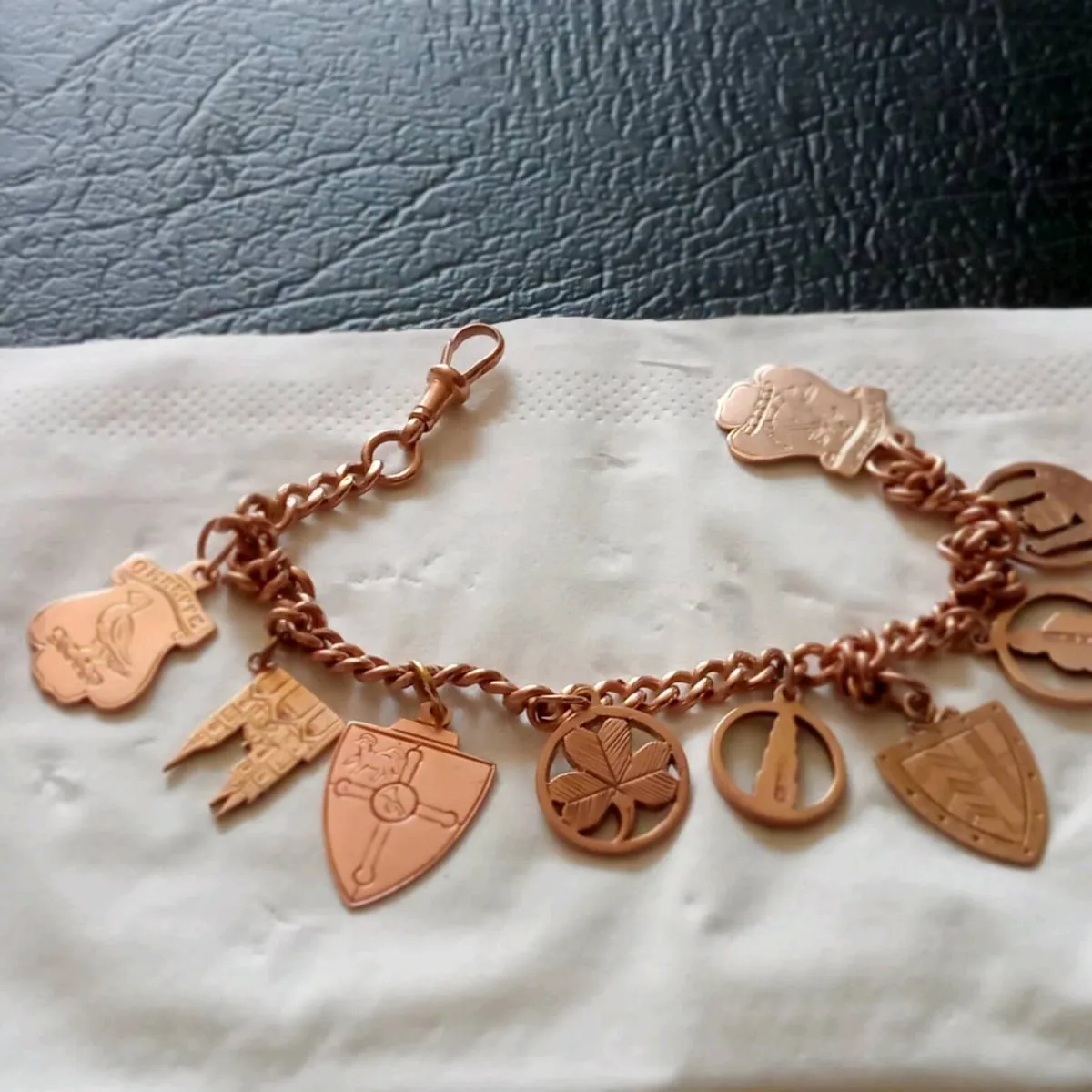 SUPER RARE 9CT ROSE GOLD CHARM BRACELET - Image 1