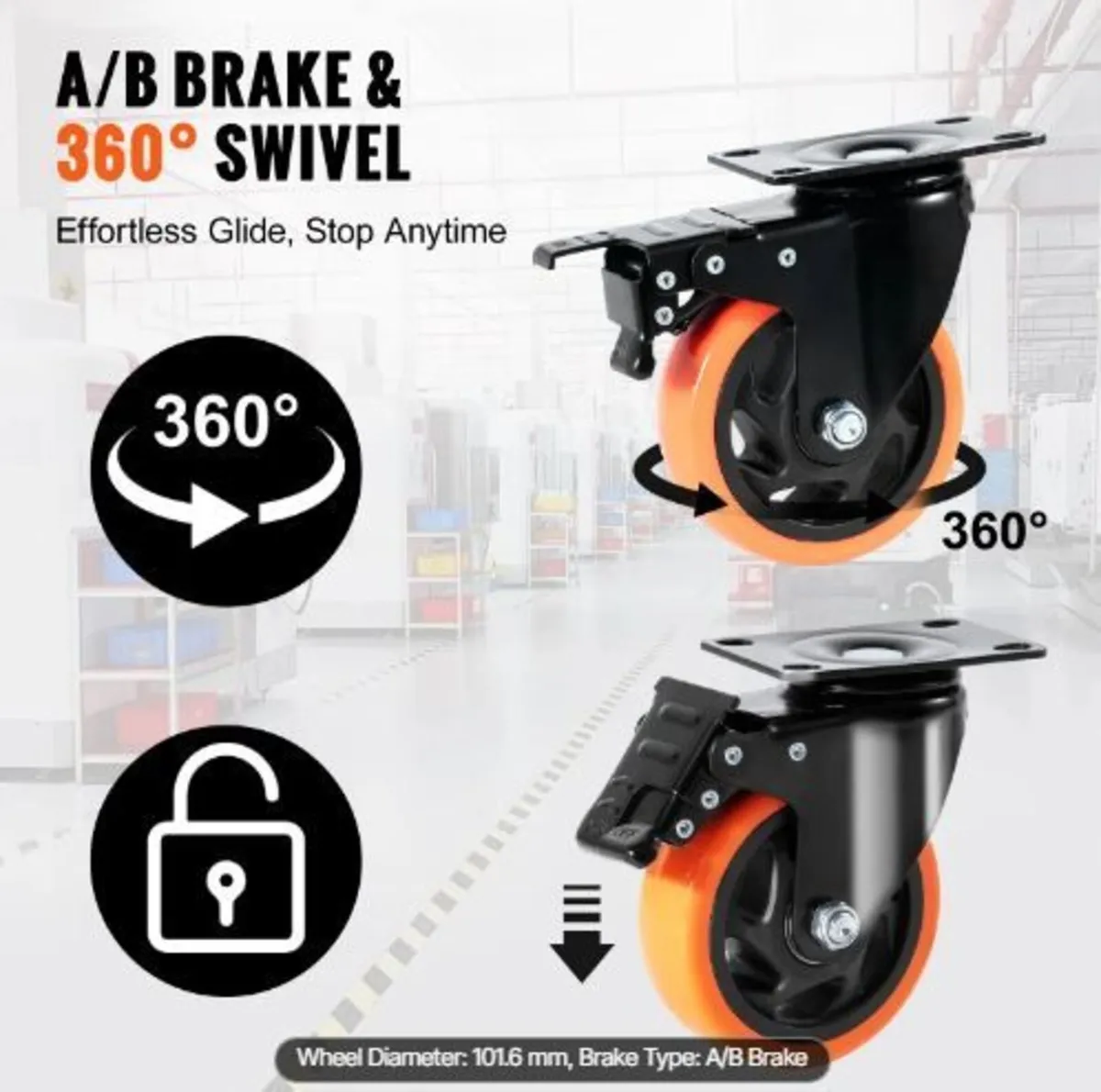 Caster Wheels, 10.1 cm Swivel Plate Casters - Image 2
