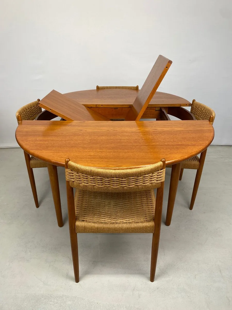 Rare Mid Century Danish Teak Round Table & Chairs - Image 3
