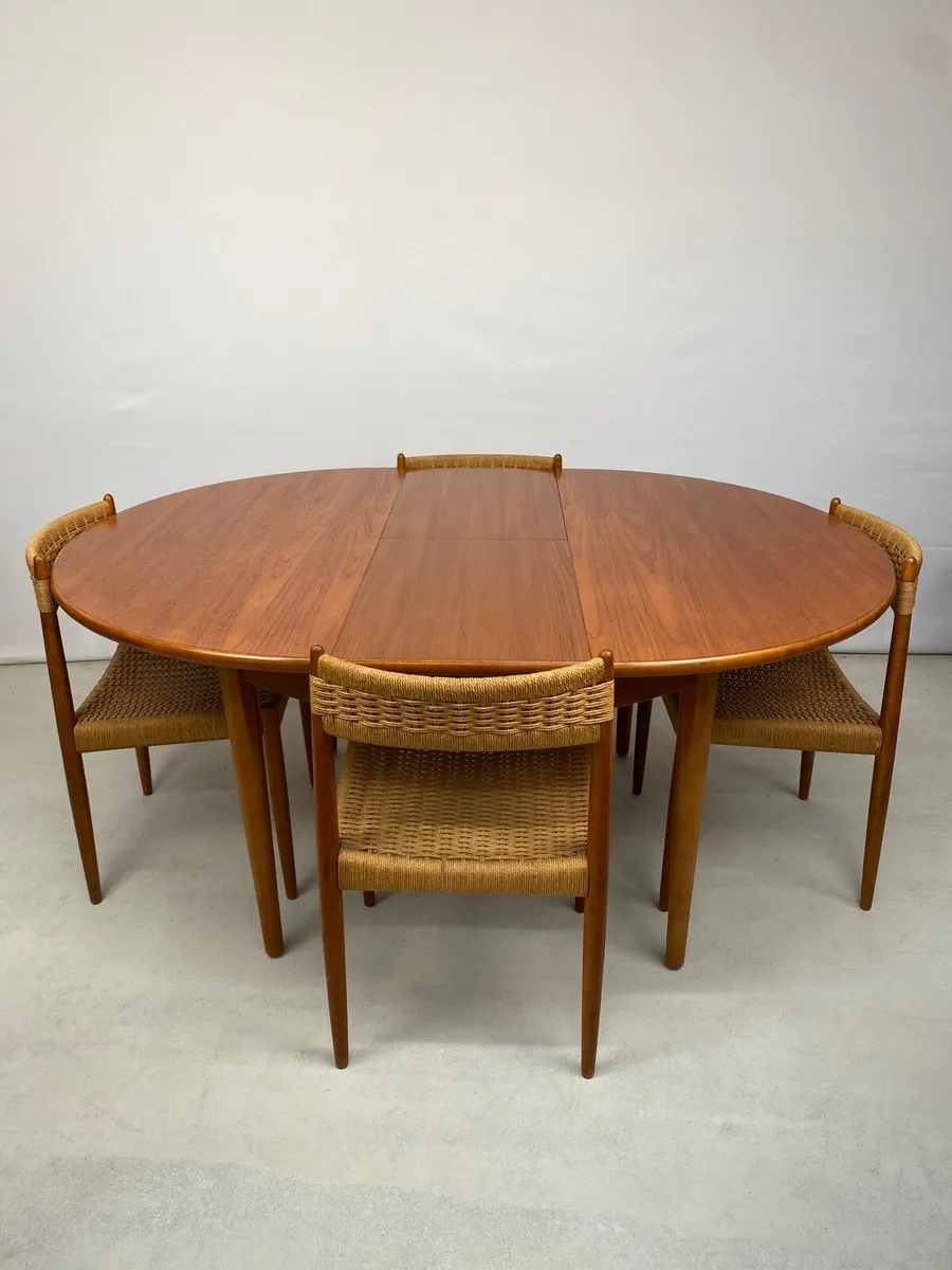 Rare Mid Century Danish Teak Round Table & Chairs - Image 4